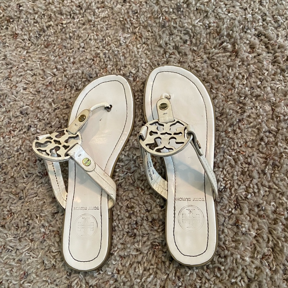 Tory Burch White Miller Sandals Leather Size 9